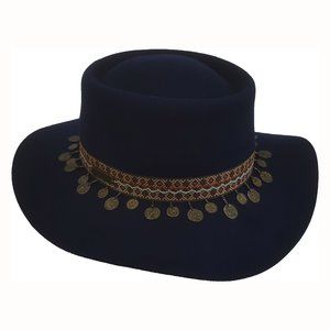 Wool felt fedora hat packable adjustable warm durable  Black